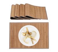Relaxdays Set da 4 Tovagliette in bambù, Bordo in Tessuto, Sottopiatto Antiscivolo, 45x30 cm, Tovaglie Tavolo, Naturale, Poliestere