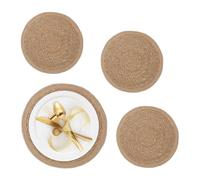Relaxdays Tovagliette Sottopiatto in Giacinto d'Acqua, Set da 4, Ø 37 cm, Placemat Americane, Sottopentola, Naturale, Fibra vegetale
