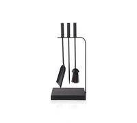 Relaxdays Set da 4 Utensili per Camino: attizzatoio, Paletta, Design, Nero | Spazzola e pratico supporto