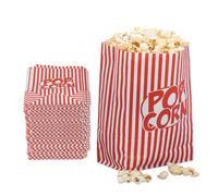 Relaxdays Sacchetti per Popcorn, Set da 48, a Righe, Feste Compleanno Tema Cinema, Box Contenitore Carta, Rosso Bianco