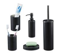 Relaxdays 5 Accessori Set Bagno Completo, Acciaio Inox Spazzolato, Scopino WC Portaspazzolino, Design Moderno, Antracite
