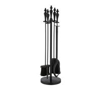 Relaxdays Set da 5 Attrezzi da Camino o Stufa, Attizzatoio, Pala, Scopino, Pinza e Supporto Porta Utensili, Ferro, Nero, Alluminio, 77 x 20,5 cm