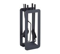 Relaxdays Set di Attrezzi da Camino, 5 Accessori, Attizzatoio, Paletta, Scopino, Pinza e Supporto Utensili, Grigio Nero, Acciaio