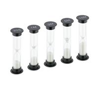 Relaxdays Clessidra per Bambini, Set da 5, Timer Sabbia per Cucina, 30 Sec, 1/3/ 5/10 min, HxD 9 x 2,5 cm, Bianco Nero