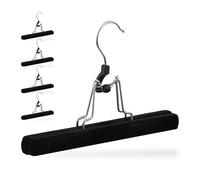 Relaxdays Set da 5 Grucce per Pantaloni, Legno, Rivestimento in Velluto Antiscivolo, Stampelle per Gonne, B: 25 cm, Nero