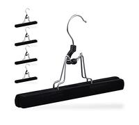 Relaxdays Set da 5 Grucce per Pantaloni, Legno, Rivestimento in Velluto Antiscivolo, Stampelle per Gonne, B: 25 cm, Nero