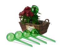 Relaxdays Sfere per Irrigazione, Set da 5, HxD: 28x8 cm, Irrigatori da 250 ml per Piante e Fiori in Vaso, Verde