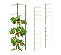 Relaxdays Set da 5 Supporti per Rampicanti, 4 Anelli, HxD: 90x28 cm, Graticolato Piante e Rose, Piantare, Metallo, Verde, Acciaio
