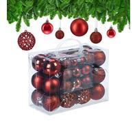 Relaxdays Palline di Natale, Set da 50, Addobbi Natalizi, Opache, Lucide, Glitterate, ∅ 3,4 e 6 cm, Decorazioni, Rosso