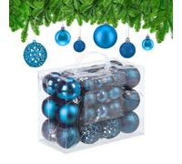Relaxdays Palline di Natale, in Set da 50, Addobbi Natalizi, Opache, Lucide, Glitterate, ∅ 3,4 e 6 cm, Blu Petrolio