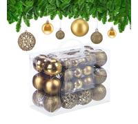 Relaxdays Palline di Natale, in Set da 50, Addobbi Natalizi, Opache, Lucide, Glitterate, ∅ 3,4 e 6 cm, Decorazioni, Oro