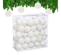 Relaxdays Palline di Natale, Set 50 Palle Albero, Addobbi Natalizi, ∅ 6 cm, in Plastica Opaca, Lucida, Glitter, Bianco