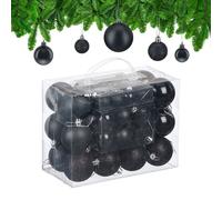 Relaxdays Palline di Natale, Set 50 Palle Albero, Addobbi Natalizi, Sfere in Plastica Opache, Lucide e Glitter, Nero