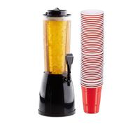 Relaxdays 51 Accessori da Birra, Torre da 2,5 Litri con Spillatore, 50x Bicchieri da Berr Pong in Plastica Rossa