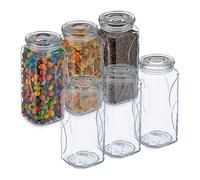 Relaxdays Set da 6 Barattoli per Alimenti con Coperchio in Vetro, Recipienti da 1300 ml, Conserve Cucina, Trasparente, 22.5 x 9.5 x 9.5 cm