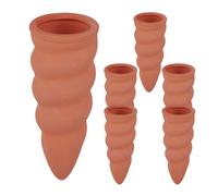 Relaxdays Set Irrigazione a Goccia, Kit da 6 Coni per Piante, Innaffiatori per Bottiglie da 1,5 L in Pet, Terracotta, Ceramica, H x D: 11 x 4,5 cm