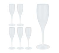 Relaxdays Flute in Plastica, Set da 6 Calici da Spumante, Bicchieri Riutilizzabili, Senza BPA, 100 ml, Prosecco, Bianco