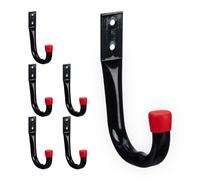 Relaxdays Set da 6 Ganci Porta Utensili, Parete, Attrezzi da Giardino e Officina, Fino 18 kg, in Acciaio, Nero Rosso, 12 x 2 x 8,5 cm