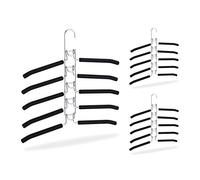 Relaxdays Set da 6 Grucce Multiple, Stampelle per Giacche, Appendino 5 in 1, Salvaspazio e Antiscivolo, Argento/Nero