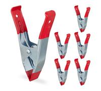 Relaxdays Morsetti a Molla in Metallo, Set da 6 Maxi Pinze con 50 mm di Apertura, Mollette per Foto & Bricolage, Rosso