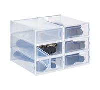 Relaxdays Set di 6 Set 6 Scatole per Scarpe e Stivali Fino N. 44,5, Box Organizer Impilabili e Pieghevoli, Plastica, Trasparente, 13,5 x 31,5 x 52 cm