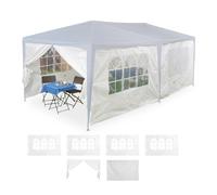 Relaxdays Tende per Gazebo Laterali, Set da 6, Telo Impermeabile in PE, Pareti Impermeabili, 2x3 m, con Finestra, Bianco