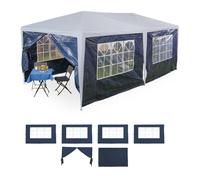 Relaxdays Tende per Gazebo Laterali, Set da 6, Telo PE, Pareti Impermeabili, 2x3 m, con Finestra, Blu, 200 x 300 x 0.1 cm