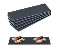 Relaxdays Piatti da Portata in Ardesia, Set da 6 Vassoi Rettangolare 30x10cm, Servire Sushi, Salumi e Formaggi Antracite