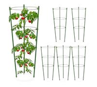 Relaxdays Set da 6 Sostegni Circolari per Pomodori, Piante Rampicanti, Cetrioli, Alti 45 cm, 3 Anelli, Ferro, Verde