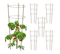 Relaxdays Set da 6 Sostegni Circolari per Pomodori, Piante Rampicanti, Cetrioli, Alti 76 cm, 3 Anelli, Metallo, Marrone