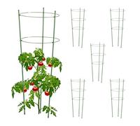 Relaxdays Set da 6 Sostegni per Pomodori Circolari, Alti 76 cm, per Piante Rampicanti, Rose, 3 Anelli Regolabili, Verde, Ferro