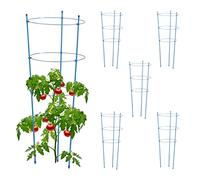 Relaxdays Set da 6 Sostegni per Pomodori Circolari, Alti 76 cm, per Piante Rampicanti, Rose, 3 Anelli Regolabili, Blu, Ferro