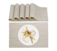 Relaxdays Tovaglietta Americana, Set da 6 Sottopiatti, 45 x 30 cm, Placemat in Plastica Riutilizzabile Lavabile, Crema