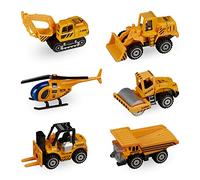 Relaxdays Set da 6 Veicoli da Costruzione Giocattolo per Bambini, Camion e Macchinine da Gioco, 3 Anni, Arancione Nero