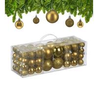 Relaxdays Palline di Natale, Set 76 Palle Albero, Addobbi Natalizi, Sfere in Plastica Opache, Lucide e Glitter, Oro