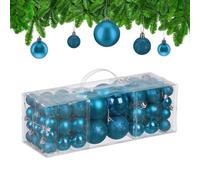 Relaxdays Palline di Natale, Set 76 Palle Albero, Addobbi Natalizi, Sfere in Plastica Opache, Lucide e Glitter, Petrolio