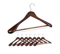 Relaxdays Grucce Appendiabiti per Giacche e Abiti, Set 8 Appendini con Barra Appendi Pantaloni e Gonne, Legno, Marrone