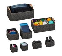 Relaxdays Organizer per Armadi, Set da 8, Box Guardaroba, 4 Misure, Organizzatori per Cassetti, Scatole, Grigio Scuro, Legno