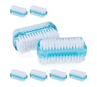 Relaxdays Spazzola per Unghie, Set da 8 Spazzoline a Doppia Faccia, Setole Dure, Plastica, 3,5x8,5x5cm, Blu