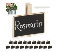 Relaxdays 80x Lavagnette Segnaposto, Set Mini Targhette per Piante, Riutilizzabili, con Gessetto, Legno, Naturale/Nero