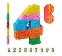Relaxdays Set da Accessori 3 con Pignatta Numero 4, Benda e Bastone, Feste di Compleanno, Adulti e Bambini, da Riempire, Colorato