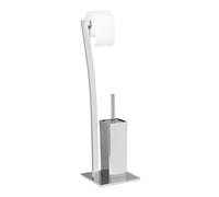 Relaxdays Set da Accessori per WC, Porta Scopino in Acciaio Inox, Pianta Argento
