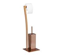 Relaxdays Set da Accessori per WC, Porta Scopino in Acciaio Inox, Piantana Portarotolo HxLxP: 71 x 20 x 20 cm, Rame