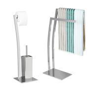 Relaxdays Set da bagno in acciaio inox argentato
