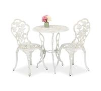 Relaxdays Set da Bistrot da 3, Tavolino da Giardino, 2 Sedie, Balcone, Stile Ferro Battuto, in Alluminio, Bianco Bronzo