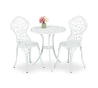 Relaxdays Set Bistrot 3 pezzi – Tavolo e 2 Sedie da Balcone, Alluminio Bianco, Stile Ferro Battuto