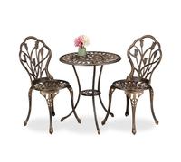 Relaxdays Set da Bistrot da 3, Tavolino da Giardino, 2 Sedie da Balcone, in Alluminio Stile Ferro Battuto, Nero Bronzo