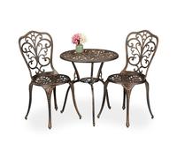 Relaxdays Set da Bistrot da 3, Tavolino da Giardino, 2 Sedie da Balcone, in Alluminio Stile Ferro Battuto, Nero Bronzo, 65x60 cm
