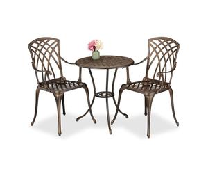 Relaxdays Set da Bistrot da 3, Tavolino da Giardino, 2 Sedie da Balcone, in Alluminio Stile Ferro Battuto, Nero Bronzo