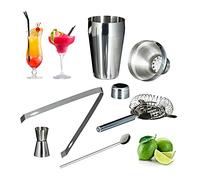 Relaxdays Set da Cocktail, da Barman, 5 Accessori, Acciaio Inox, Shaker, Colino, Cucchiaio da Bar, Pinza, Argentato